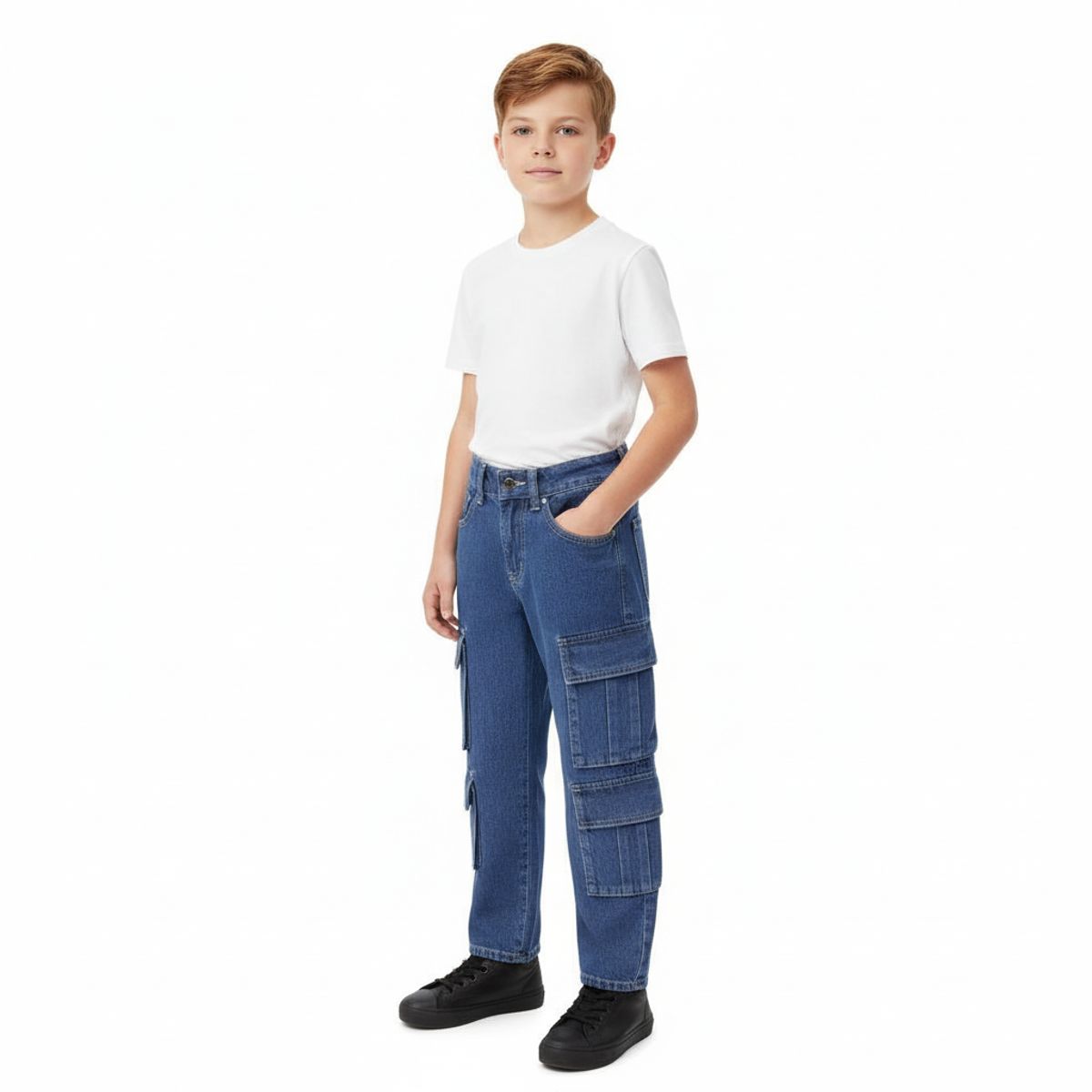 KIBOU - Pantalon Jeans Niño Cargo Urbano Con Bolsillos Funcionales