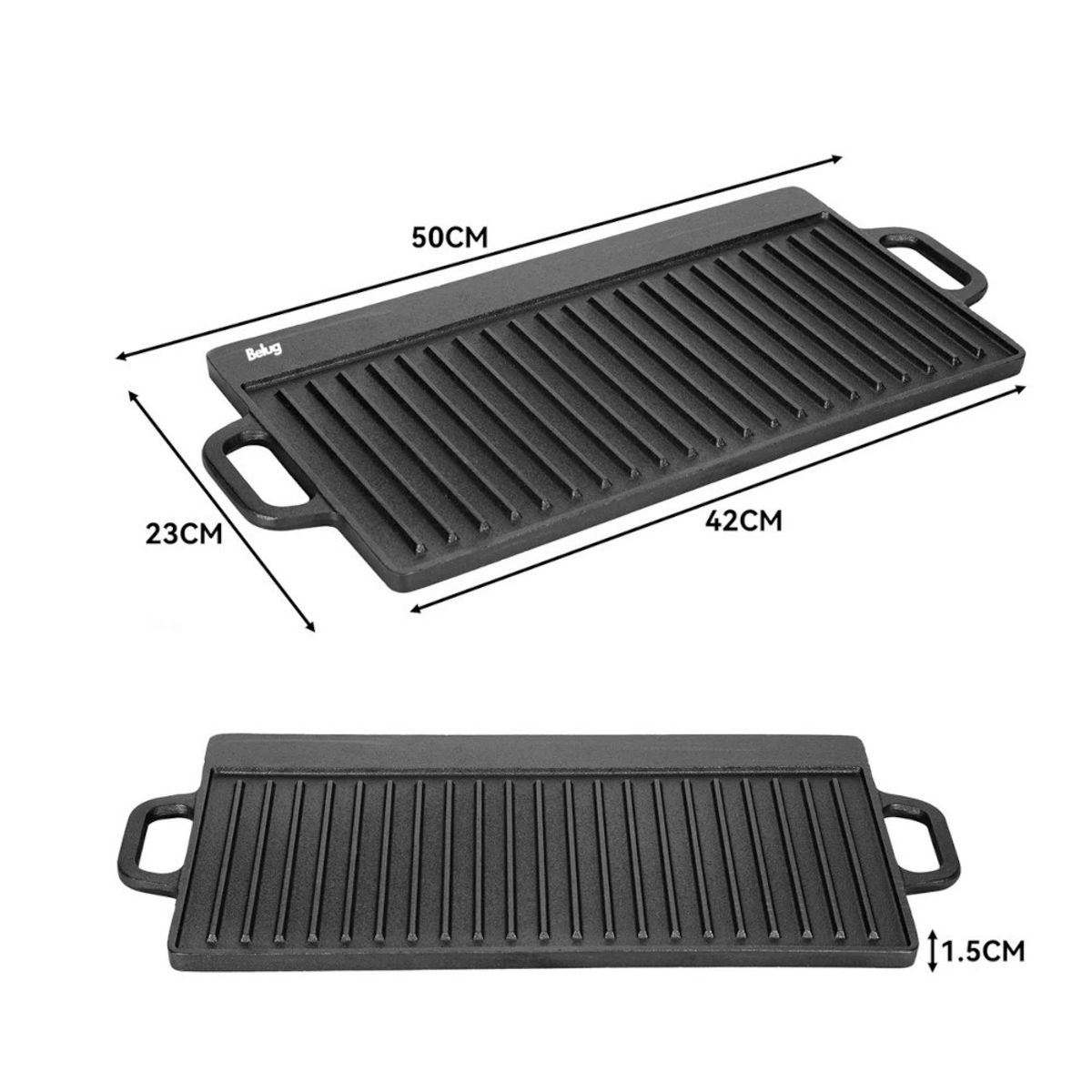 GENERICO - 2 En 1 Plancha Churrasquera Reversible Hierro Fundido 50cm Negro BELUG