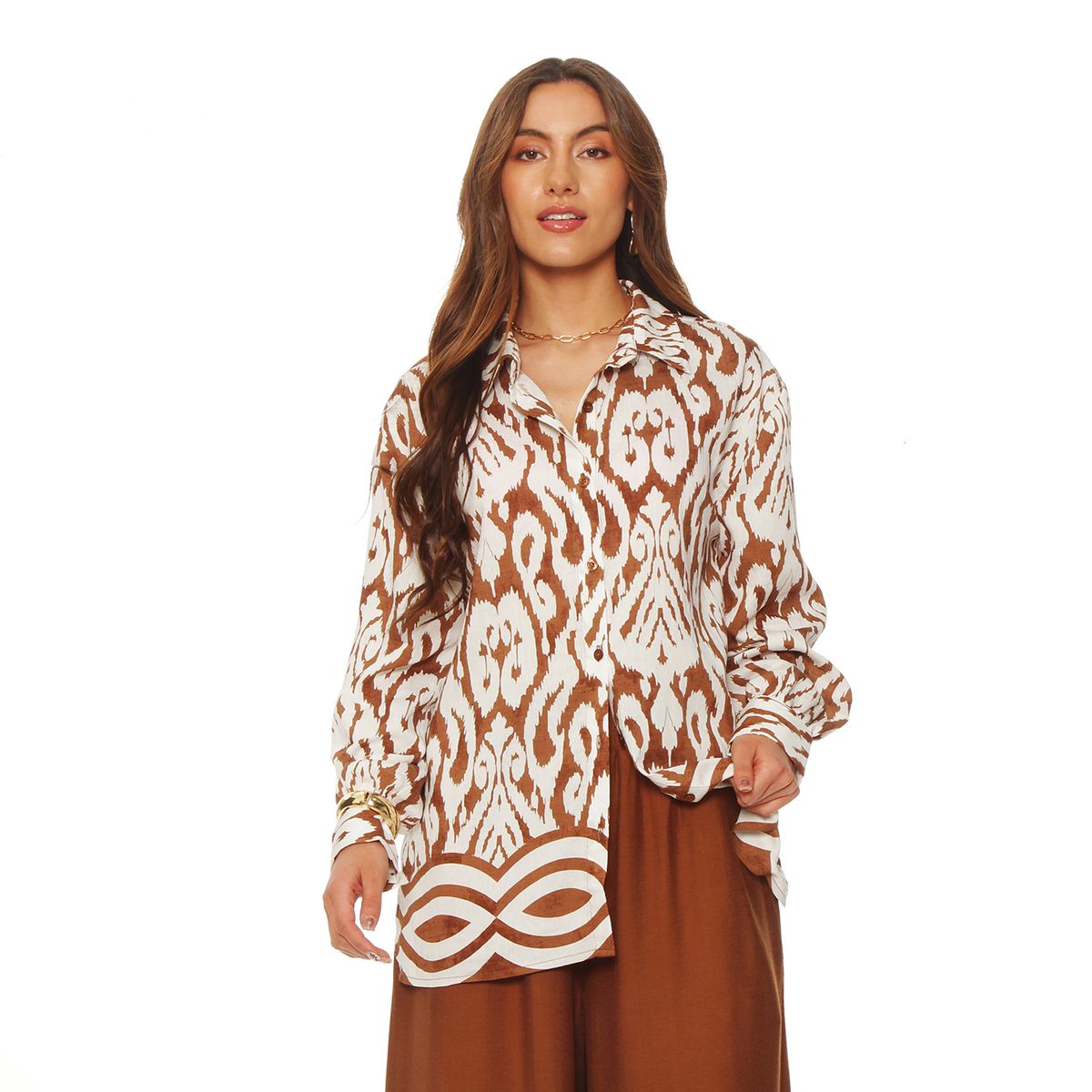 WADOS - BLUSA MANGA LARGA ESTAMPADA ABOTONADA EN DELANTERO