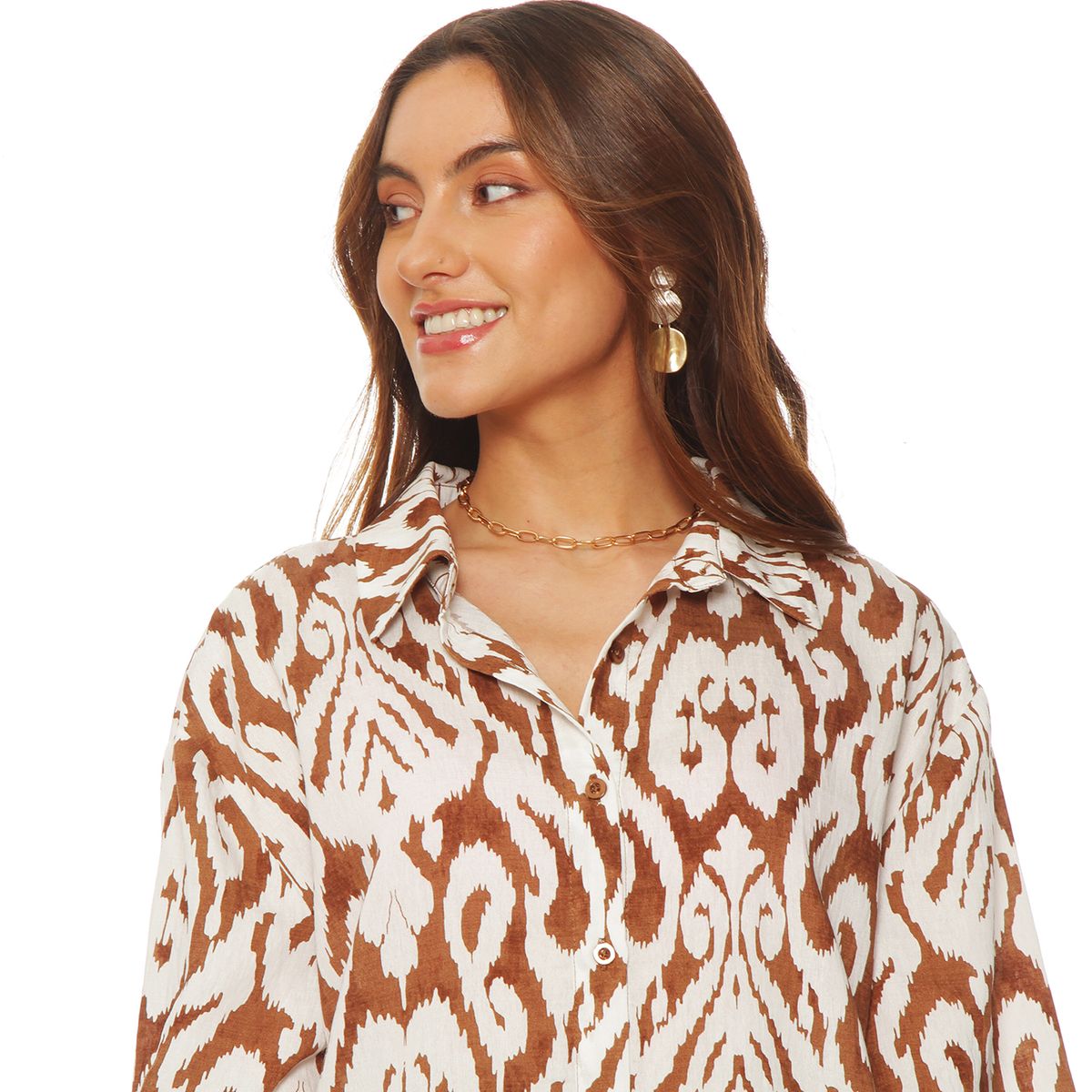 WADOS - BLUSA MANGA LARGA ESTAMPADA ABOTONADA EN DELANTERO