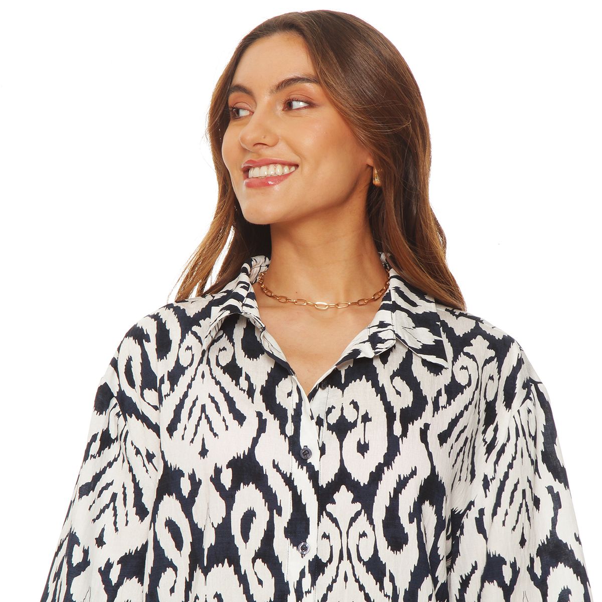 WADOS - BLUSA MANGA LARGA ESTAMPADA ABOTONADA EN DELANTERO