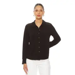 WADOS - BLUSA MANGA LARGA ABOTONADA EN DELANTERO CON APLICACION EN HOMBROS