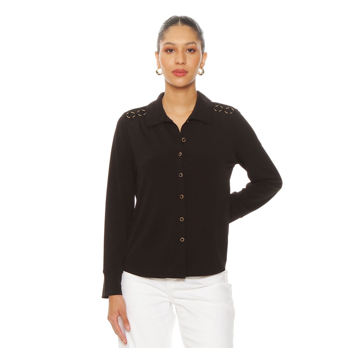 WADOS - BLUSA MANGA LARGA ABOTONADA EN DELANTERO CON APLICACION EN HOMBROS