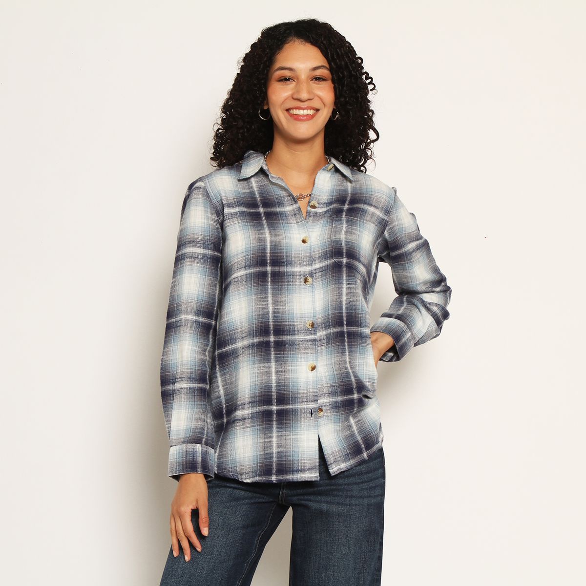 WADOS - BLUSA ESCOCES MANGA LARGA ABOTONADA DEN DELANTERO Y BOLSILLO