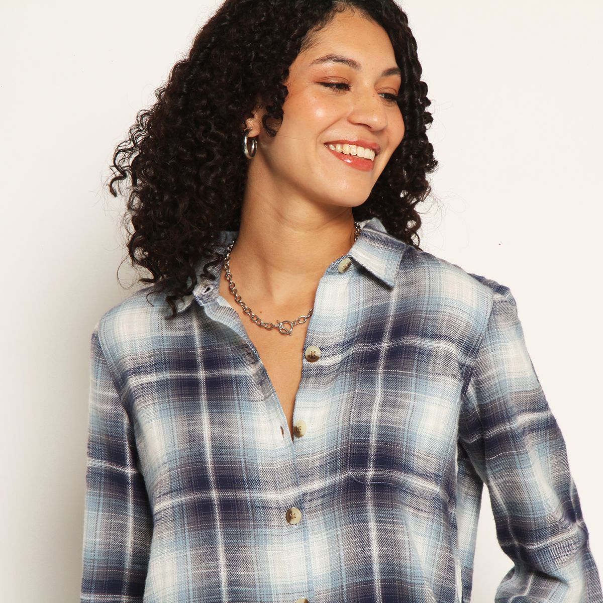 WADOS - BLUSA ESCOCES MANGA LARGA ABOTONADA DEN DELANTERO Y BOLSILLO