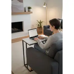 ZIELMIX - Mesa Auxiliar Encajable Estilo Industrial Metal Cubierta Blanca