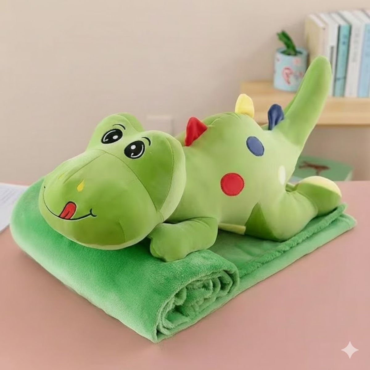 GENERICO - PELUCHE VERDE 45 CM CON MANTA  1X140 CM LA MANTA SE PUEDE GUARDAR DENTRO PELUCHE