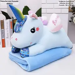 GENERICO - PELUCHE UNICORNIO AZUL 45 CM CON MANTA 1X140 CM LA MANTA SE PUEDE GUARDAR DENTRO PELUCHE