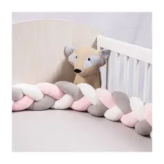 GENERICO - Cojín Trenza Protección para Cuna de Bebe en Rosado 3mts