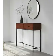 ZIELMIX - Mesa de Arrimo Nordic con 2 Cajones Estilo Moderno Metal Color Cerezo 80x30x90 cm