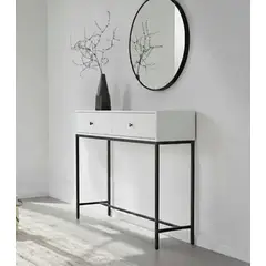 ZIELMIX - Mesa de Arrimo Nordic con 2 Cajones Estilo Moderno Metal Color blanca 80x30x90 cm