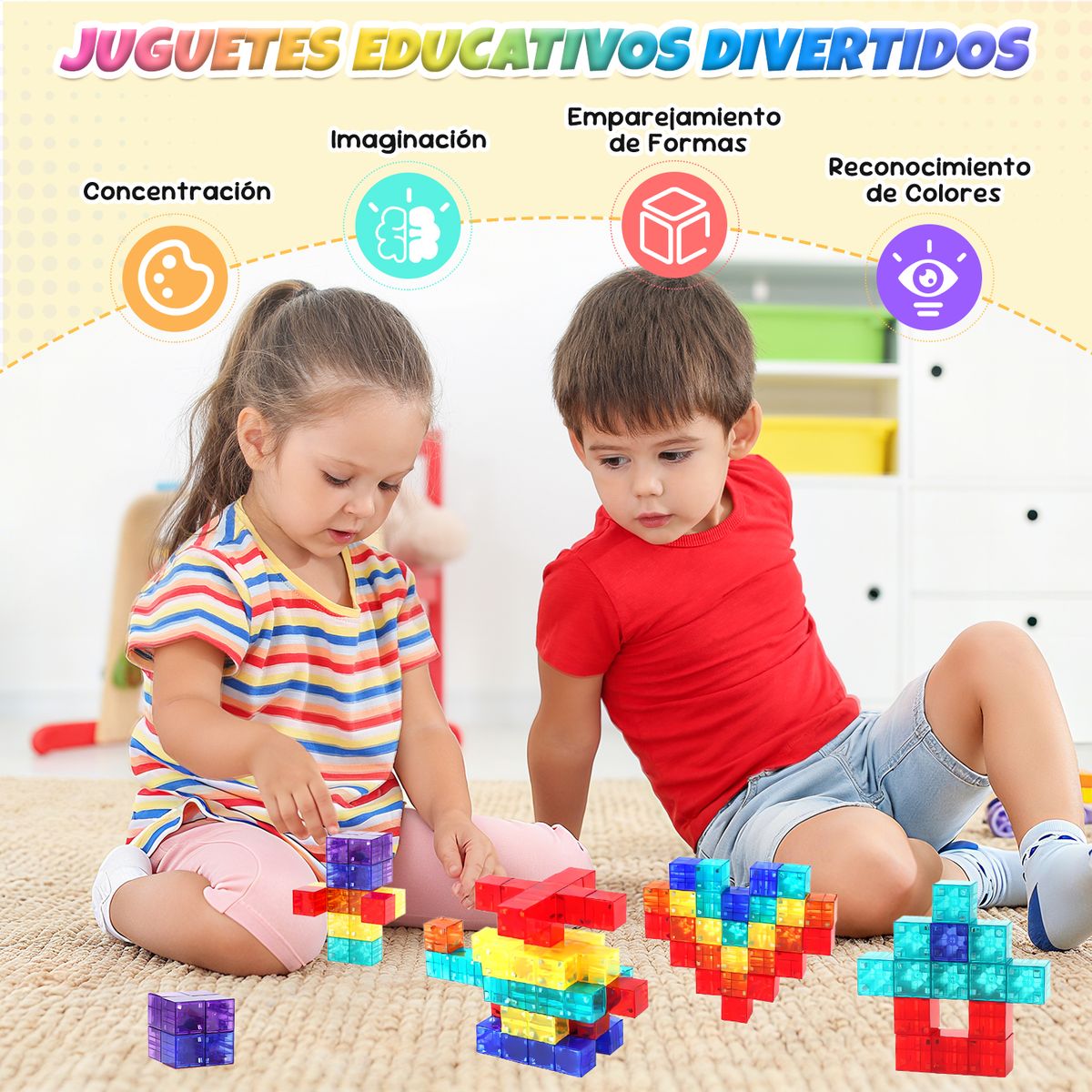 LUKOVEE - Juguete de Bloques Magnético Educativos Montessori para Niños 48 Piezas
