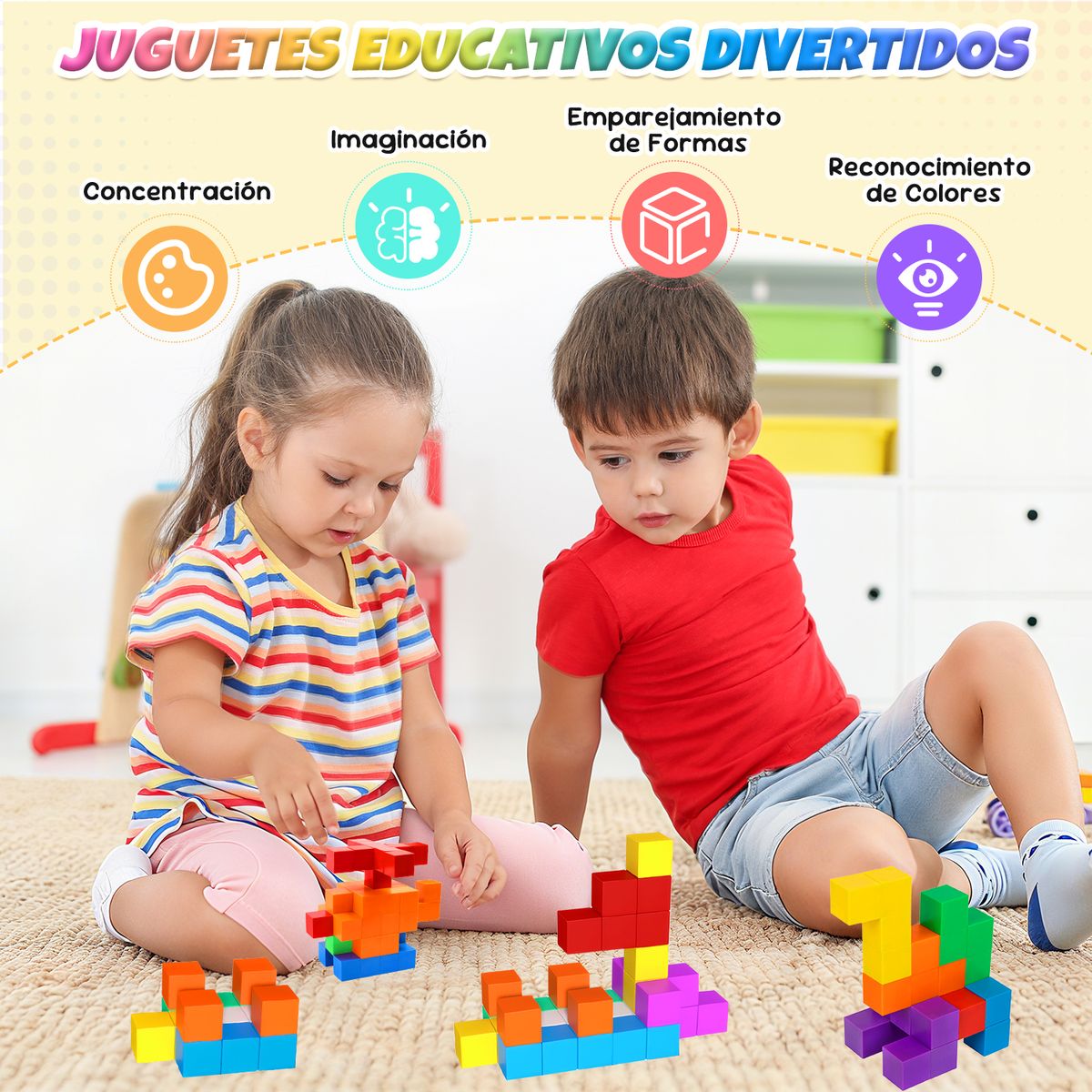 LUKOVEE - Juguete de Bloques Magnéticos Educativos Montessori para Niños 48 Piezas