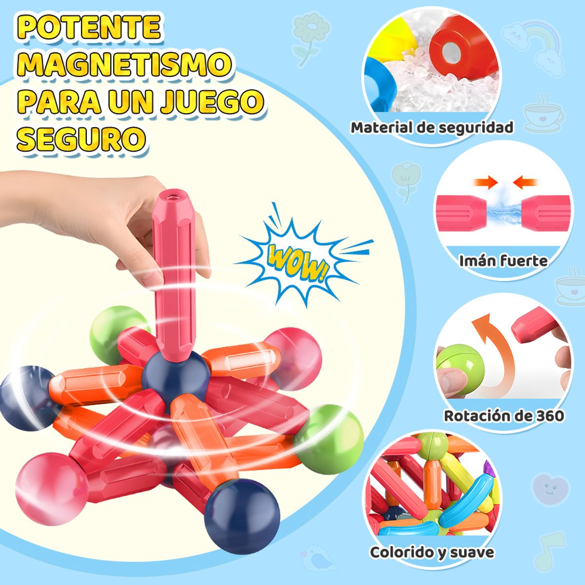 LUKOVEE - Set Còlourful Bloques Magnéticos Didáctic Para Construir 64 Piezas