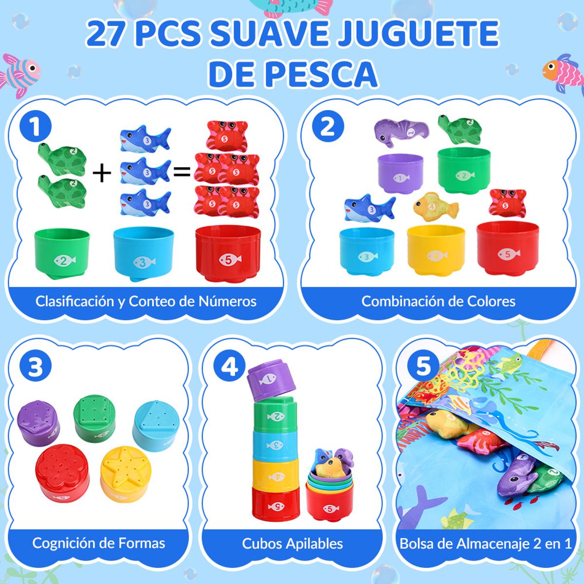 LUKOVEE - Juguetes Montessori Pesca Para Bebés Juego Educativos 27pzs