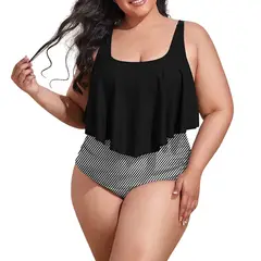 HIPSY SWIMWEAR - Conjunto de bikini tiro alto en punta Lineas plus size