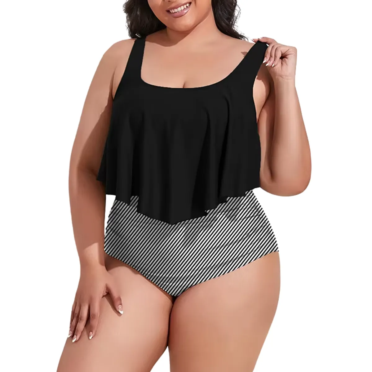 HIPSY SWIMWEAR - Conjunto de bikini tiro alto en punta Lineas plus size