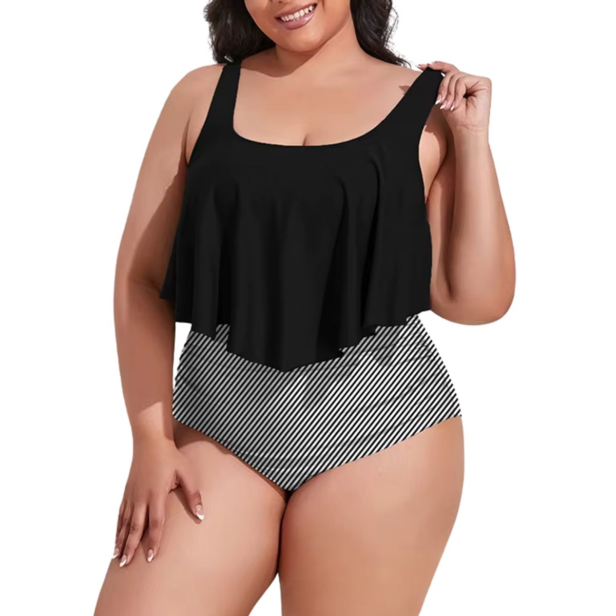 HIPSY SWIMWEAR - Conjunto de bikini tiro alto en punta Lineas plus size