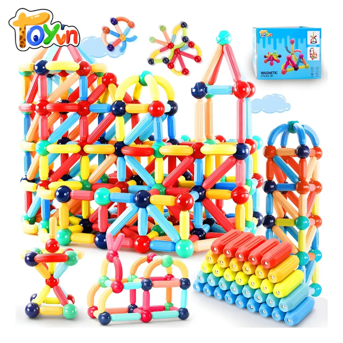 TOYUN TOYUN - 130 Unidades Bloques De Construcción Con Barra Magnética