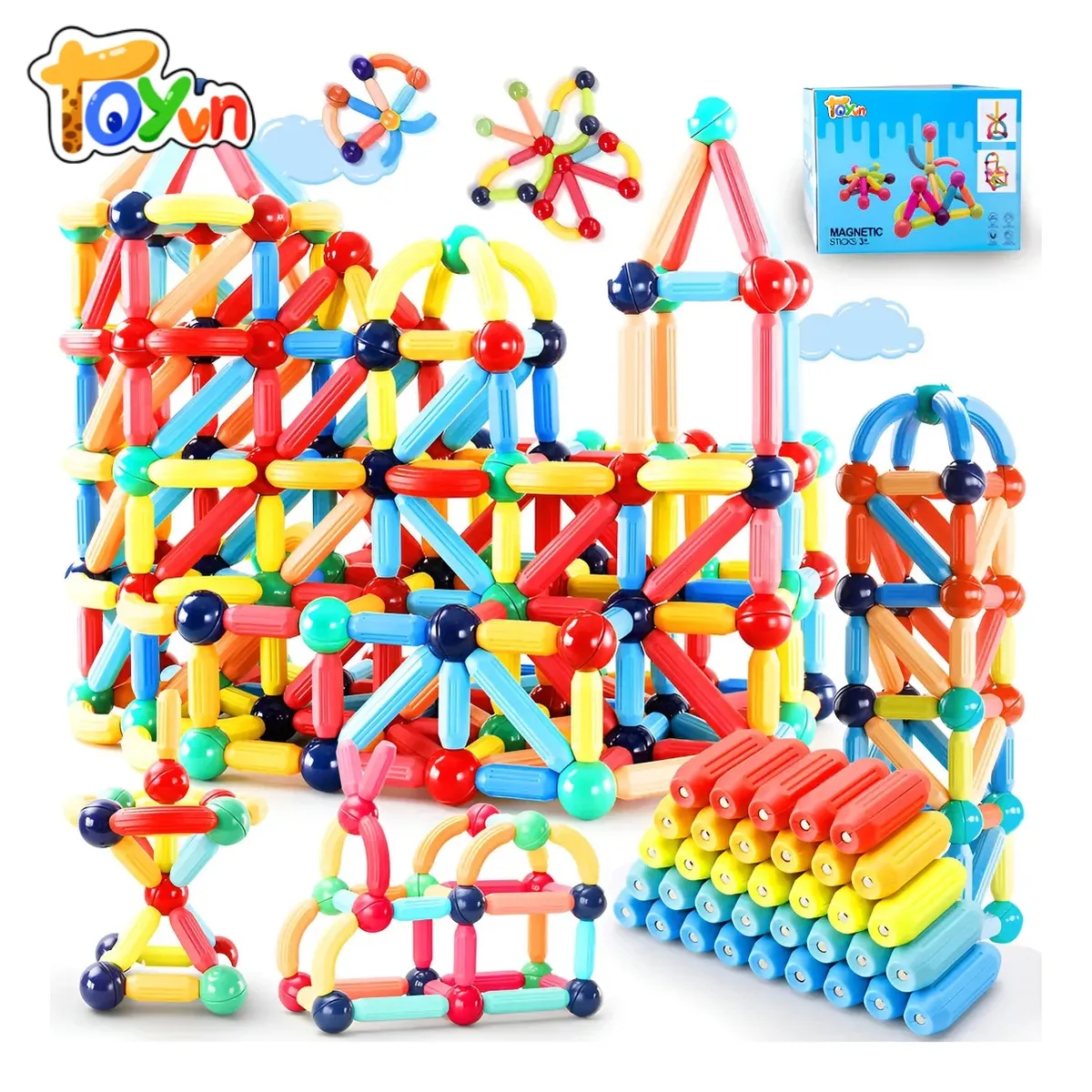 TOYUN TOYUN - 130 Unidades Bloques De Construcción Con Barra Magnética