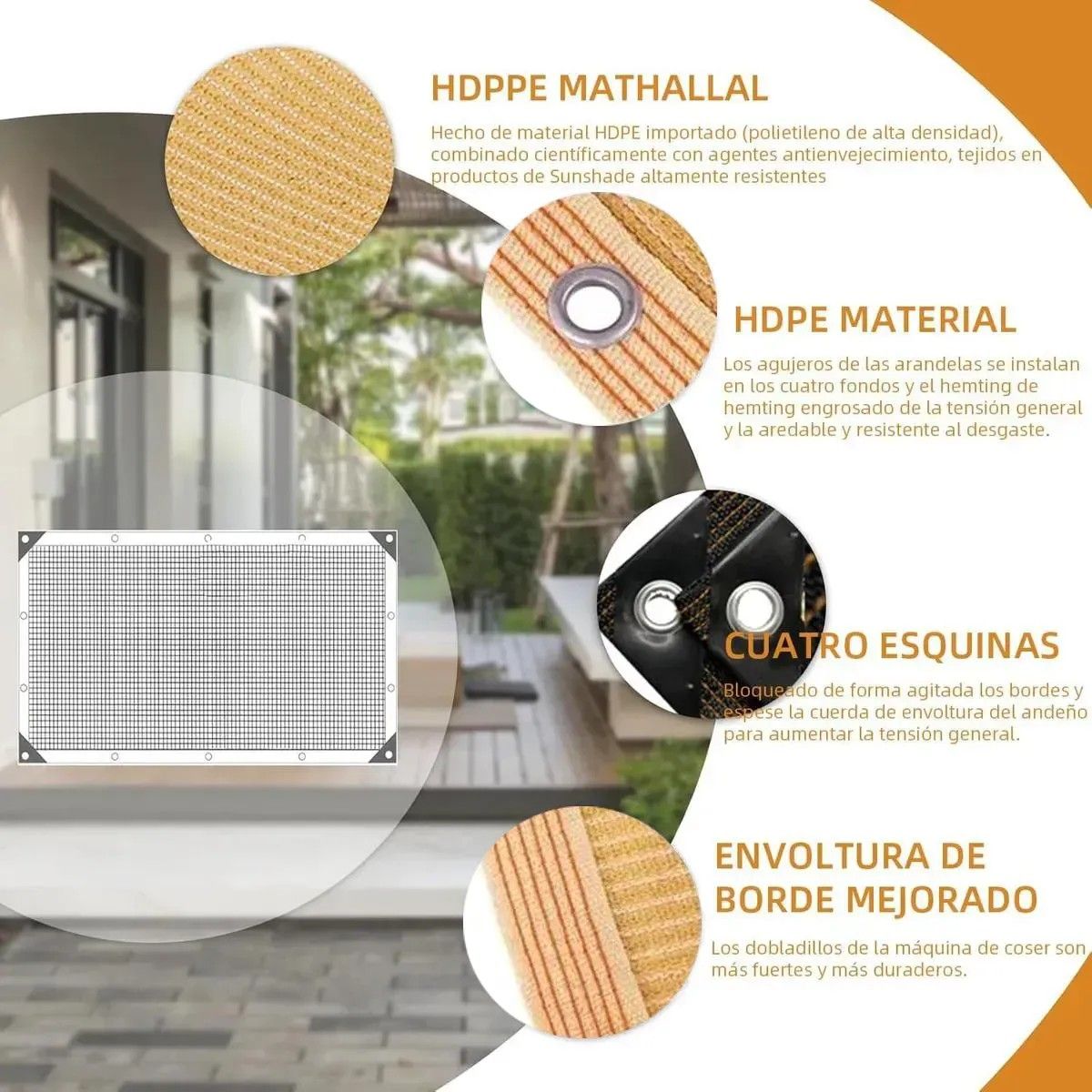 Malla Sombra Vela Tela Lona Toldos 4mx5m Raschel 90% Sombra, marca KUANGYE - Foto 2