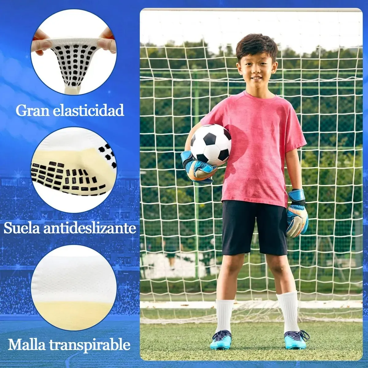 KUANGYE - Pack 5 Calcetas Deportiva Fútbol Antideslizante