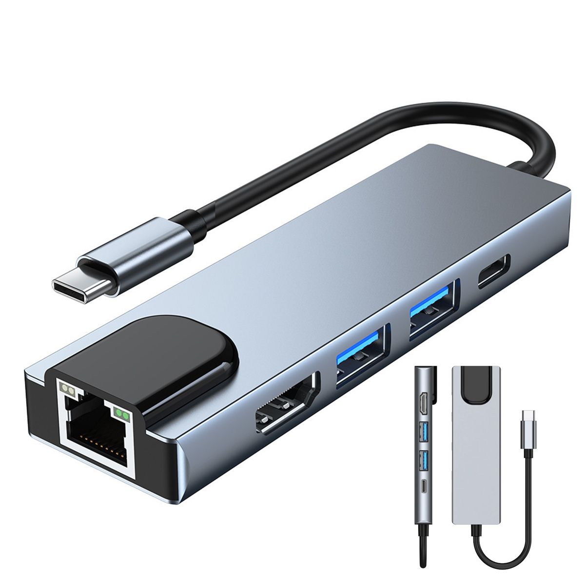 ATURE - Adaptador Hub 5 En 1 Rj45 1000mbps Hdmi4k Usbc Usb3.0 Pd100w