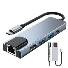 ATURE - Adaptador Hub 5 En 1 Rj45 1000mbps Hdmi4k Usbc Usb3.0 Pd100w