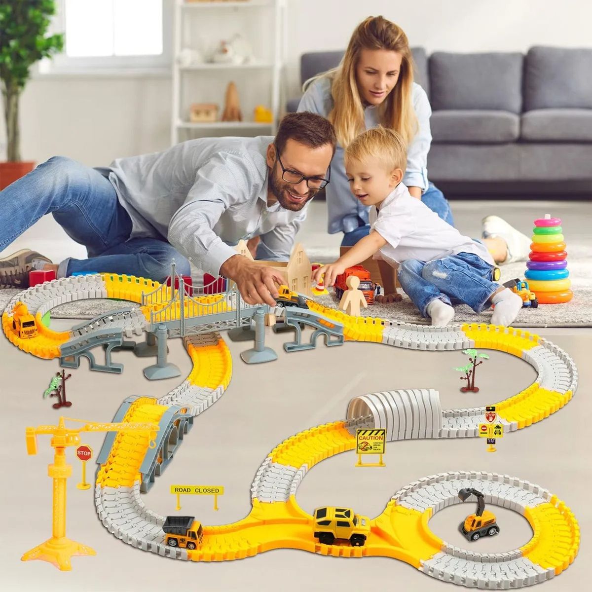 TIOZONEY - Juguete Pista De Auto Para Niño Bloque De Vehiculo Educativo Color Amarillo