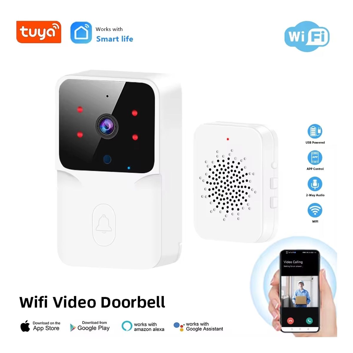 ATURE - Timbre Puerta Inteligente Inalámbrico Cámara Nocturna Wifi