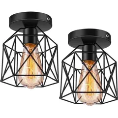 TNAKIEX - Lámpara Colgante de Techo con Jaula Metal 2 Piezas Negro