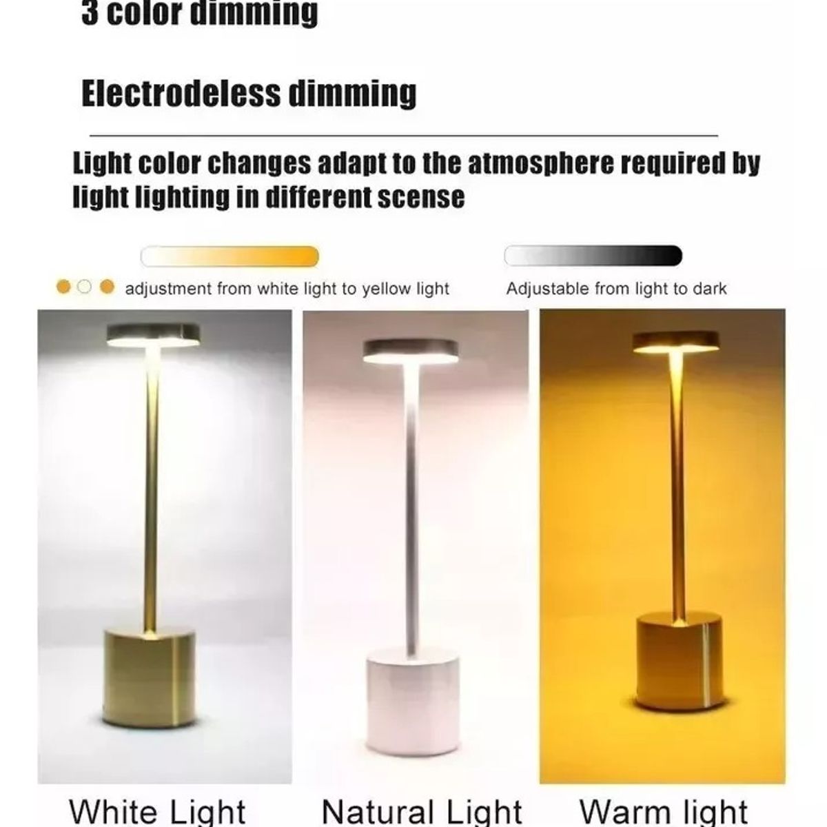 TNAKIEX - Lámpara De Mesa Recargable Lámpara Inalámbrica LED de metal-Negro