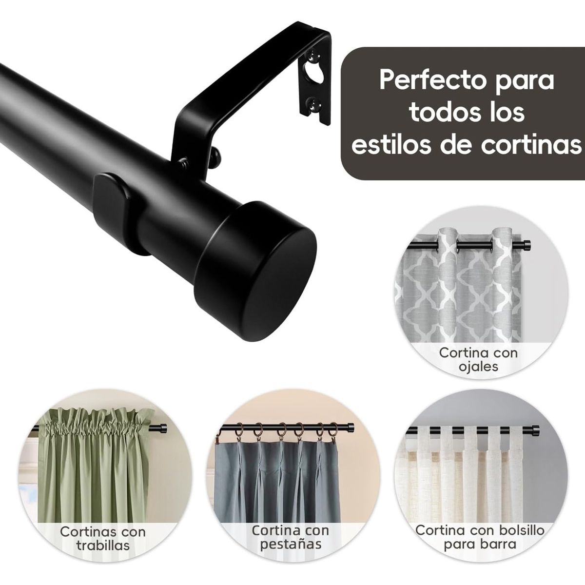 GENERICO - Barra De Cortina Telescópica 91-223cm Con Soportes