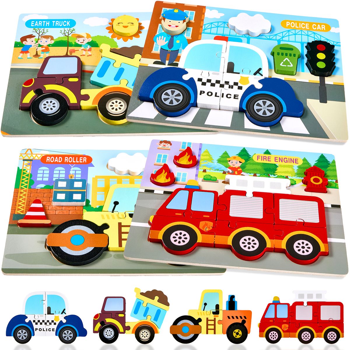LUKOVEE - Juegos Didacticos Niños Montessori Juguete Sensorial Estimulación Motricidad Madera Coches