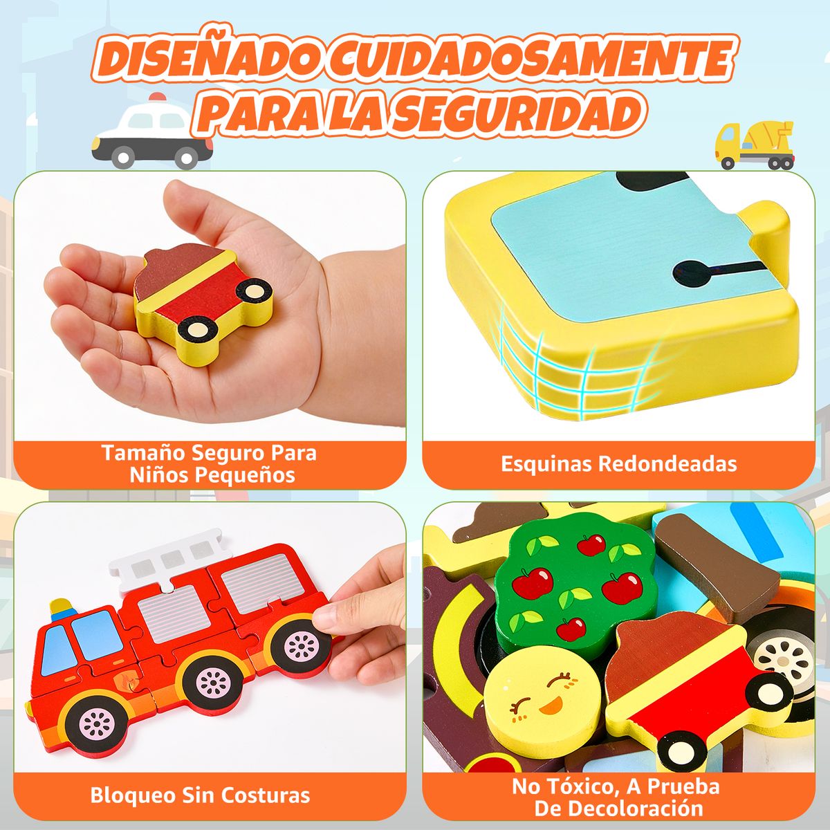 LUKOVEE - Juegos Didacticos Niños Montessori Juguete Sensorial Estimulación Motricidad Madera Coches