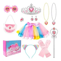 LUKOVEE - Disfraz De Princesa Para Niños Fiesta Regalo Para Niños Juguetes Con Joyas Corona Cetro 13 Pzs