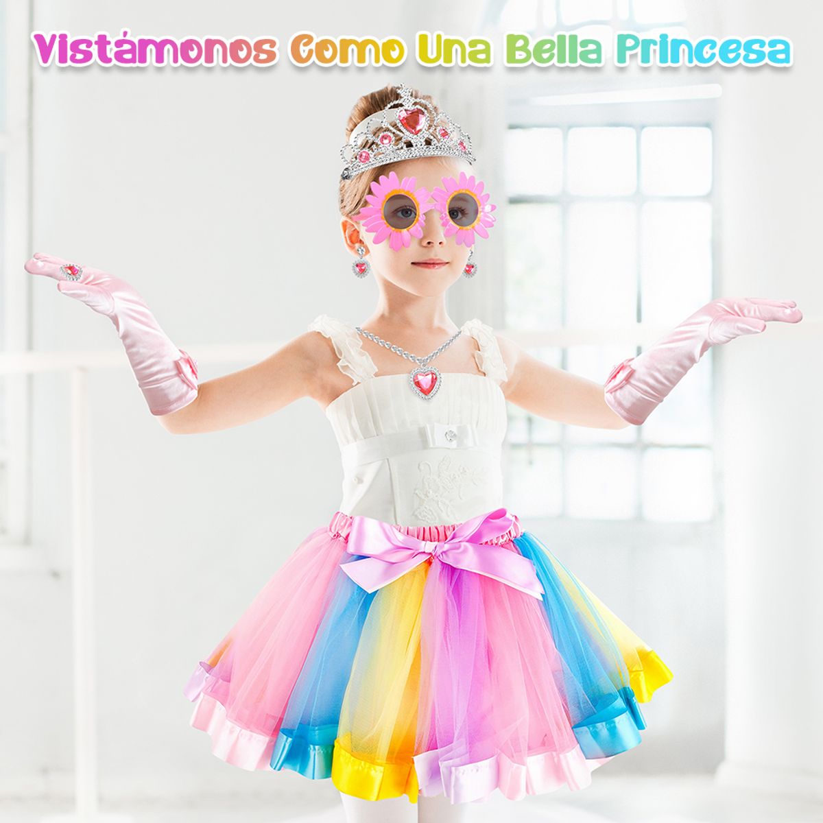 LUKOVEE - Disfraz De Princesa Para Niños Fiesta Regalo Para Niños Juguetes Con Joyas Corona Cetro 13 Pzs