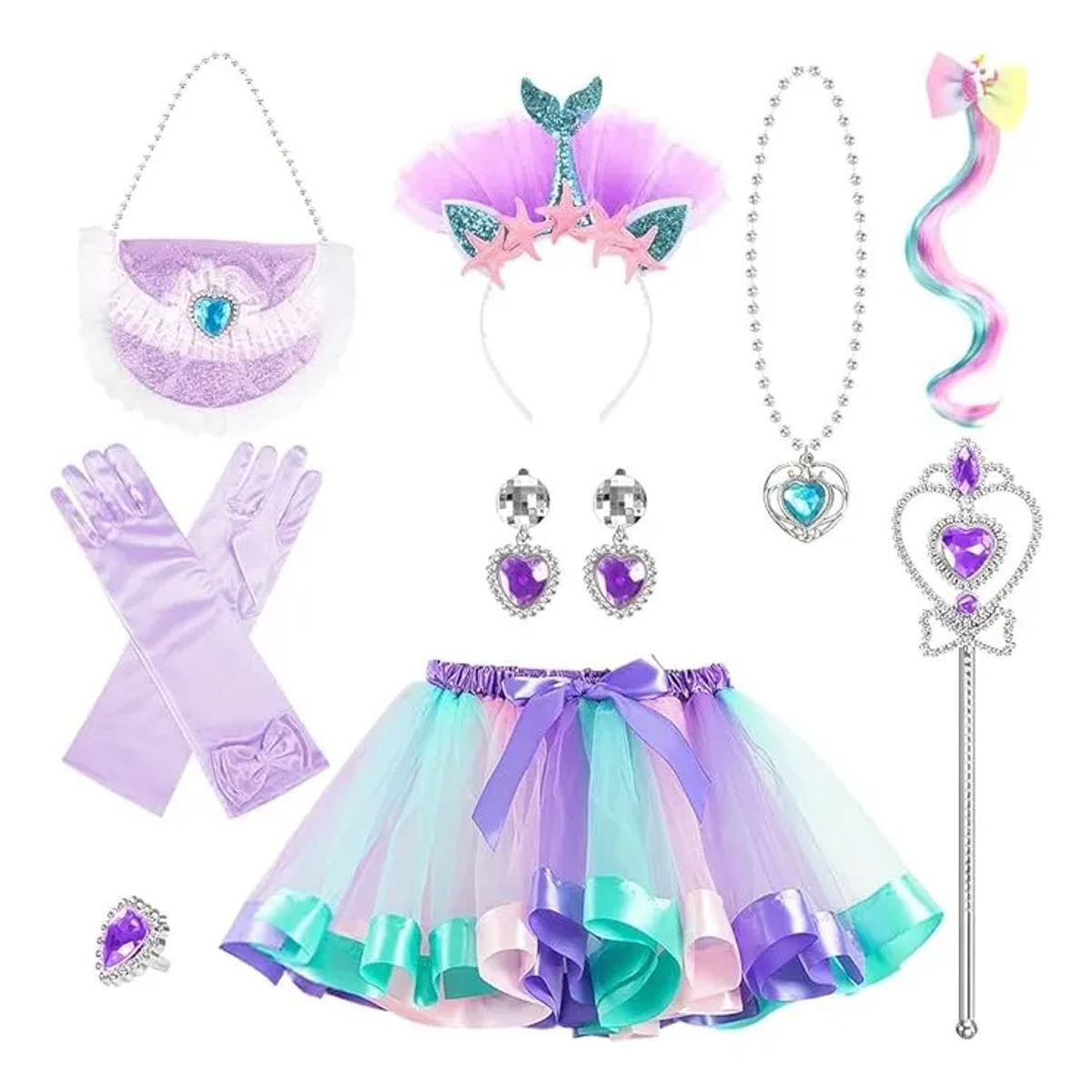 LUKOVEE - Disfraz De Princesa Para Niños Fiesta Regalo Para Niños Juguetes Con Joyas Corona Cetro 11 Pzs