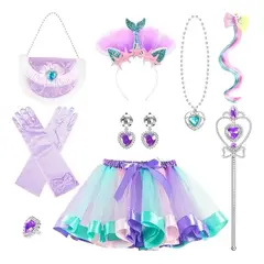LUKOVEE - Disfraz De Princesa Para Niños Fiesta Regalo Para Niños Juguetes Con Joyas Corona Cetro 11 Pzs