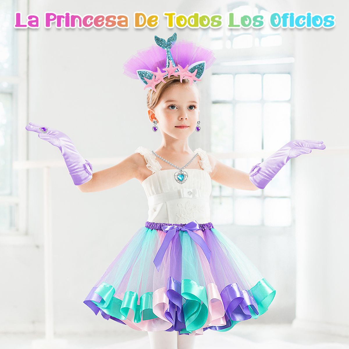 LUKOVEE - Disfraz De Princesa Para Niños Fiesta Regalo Para Niños Juguetes Con Joyas Corona Cetro 11 Pzs