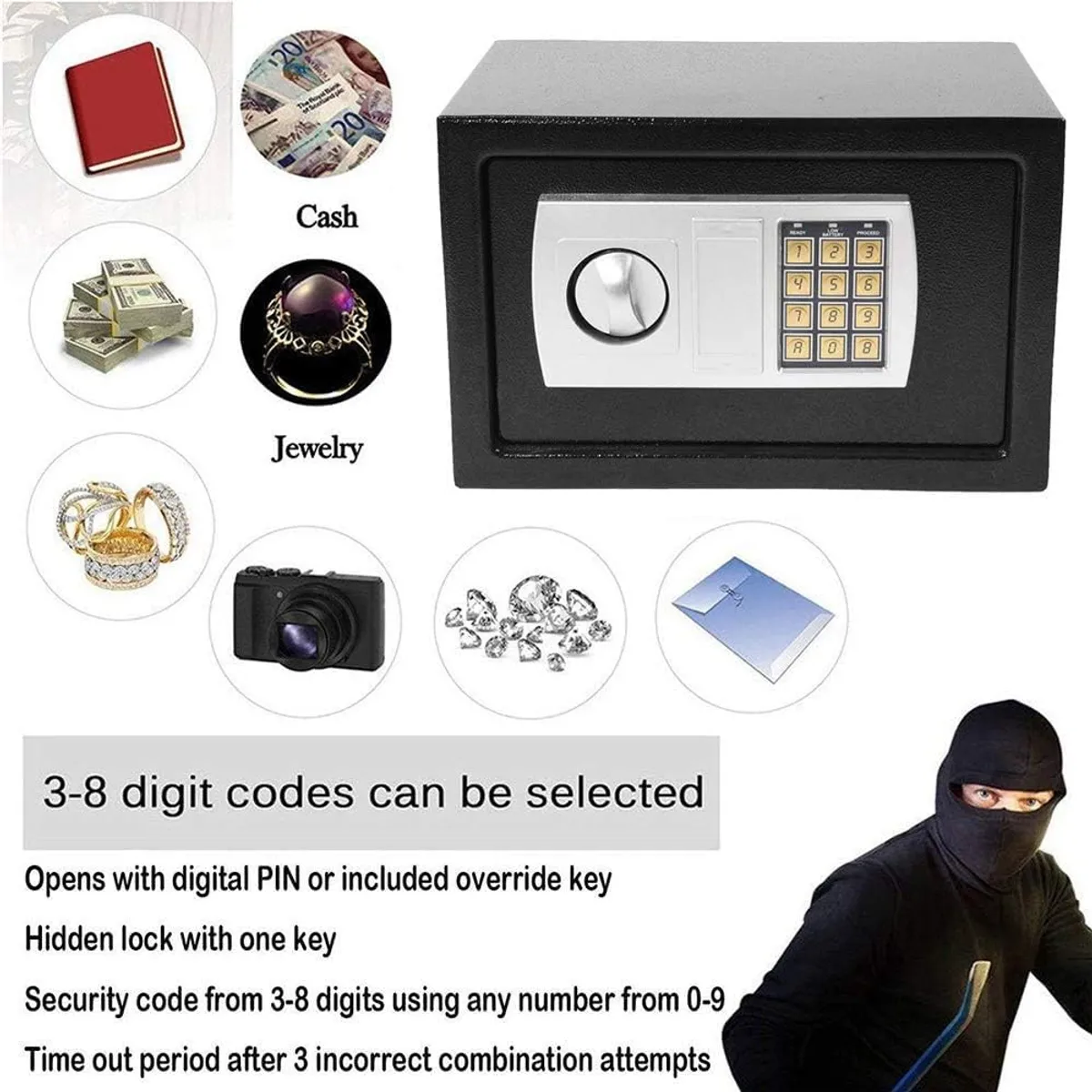 MOVI - CAJA FUERTE ELECTRÓNICA SEGURIDAD DOMÉSTICA CON TECLADO Y LLAVE