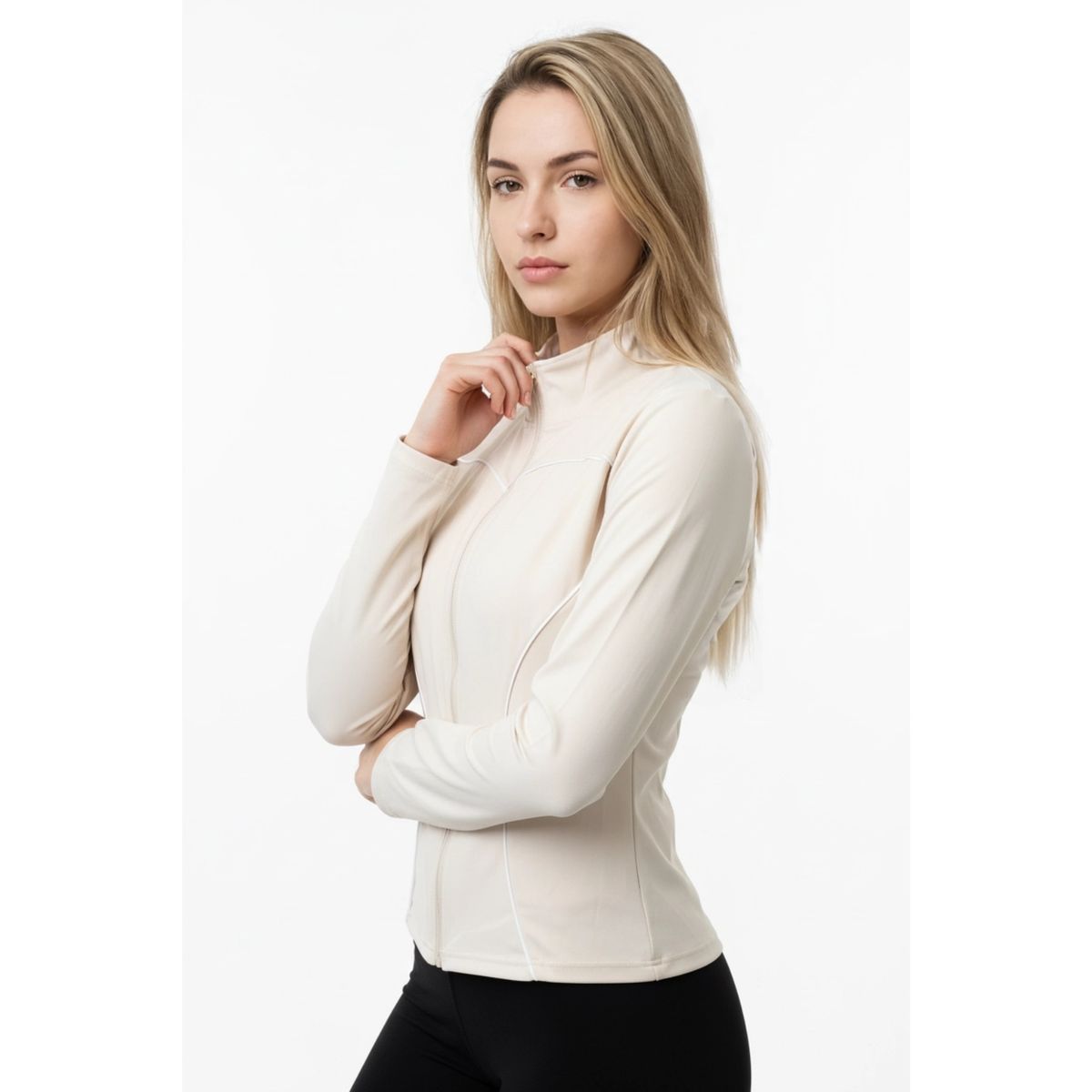 LIKE SHOP - Poleron Deportivo Mujer Ajustado Elasticado Cierre Lineas 9017