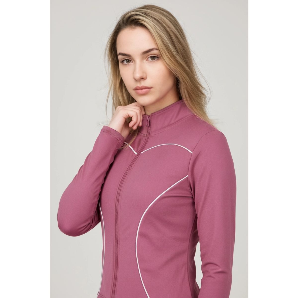 LIKE SHOP - Poleron Deportivo Mujer Ajustado Elasticado Cierre Lineas 9017