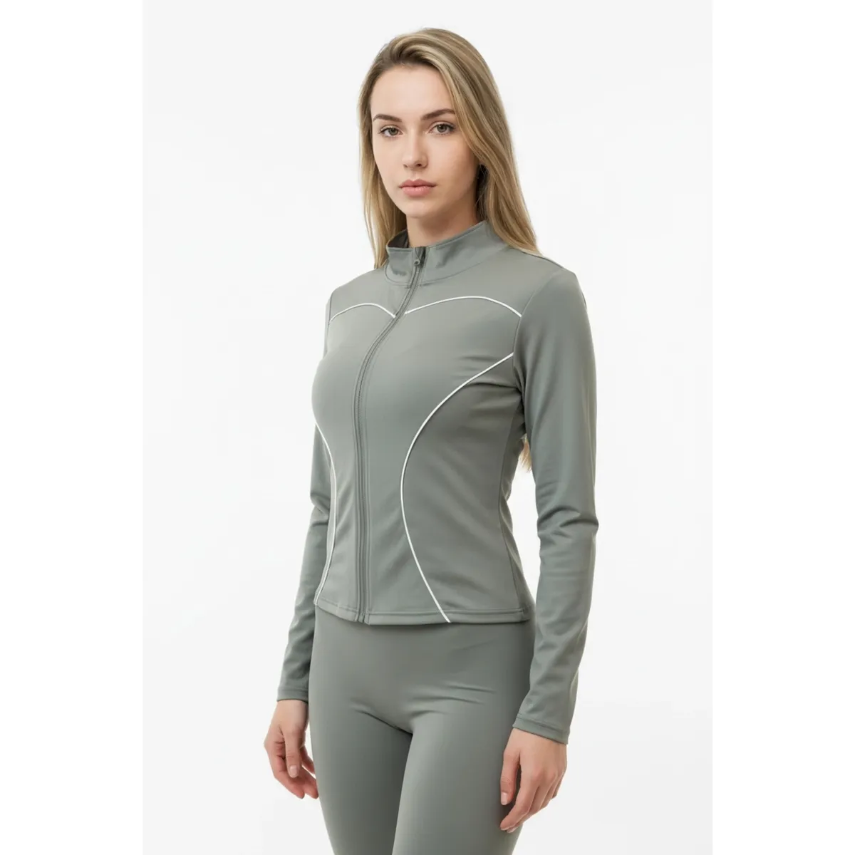 LIKE SHOP - Poleron Deportivo Mujer Ajustado Elasticado Cierre Lineas 9017