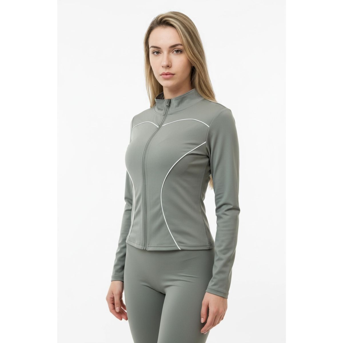 LIKE SHOP - Poleron Deportivo Mujer Ajustado Elasticado Cierre Lineas 9017