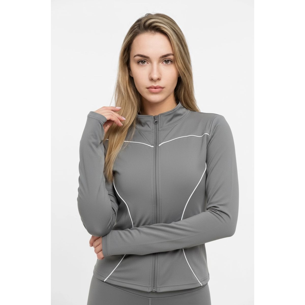 LIKE SHOP - Poleron Deportivo Mujer Ajustado Elasticado Cierre Lineas 9017