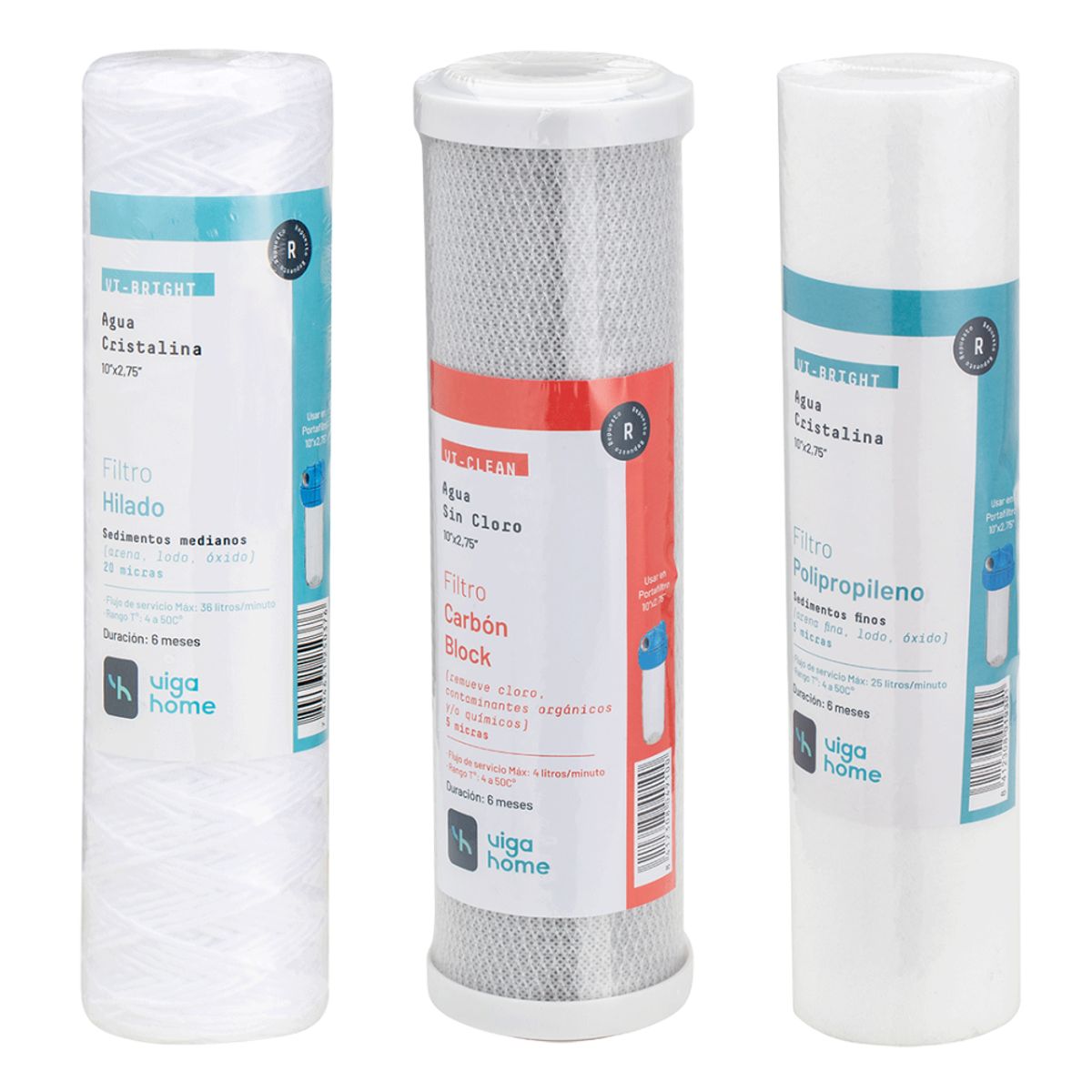 VIGAHOME - Pack 3 Filtros Vigahome - Hilado, Carbón Y Polipropileno