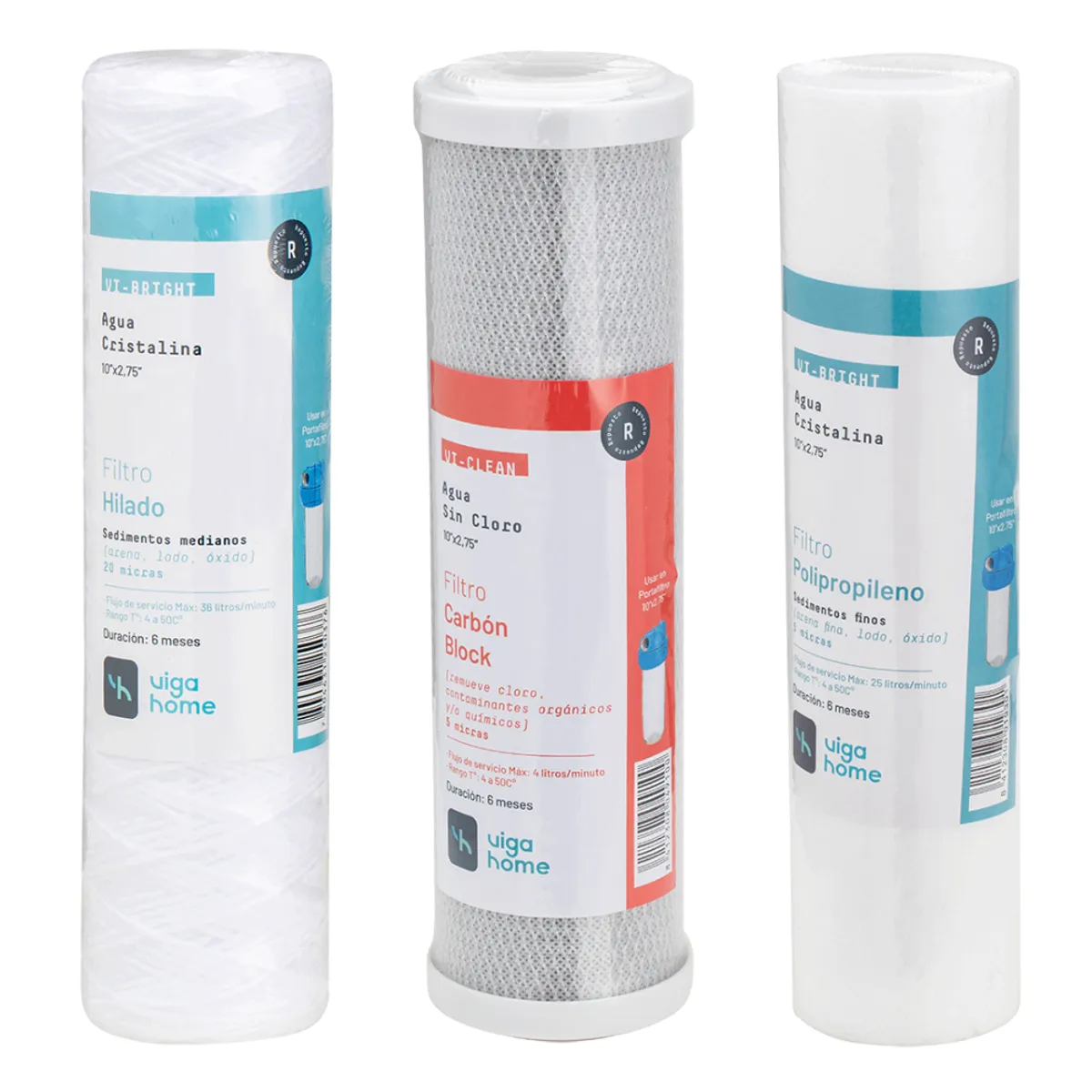 VIGAHOME - Pack 3 Filtros Vigahome - Hilado, Carbón Y Polipropileno