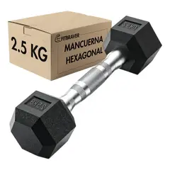 GENERICO - Mancuerna Hexagonal 2kg y medio Acero Y Caucho Fitbraver Negro