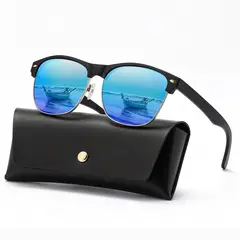 POLASUP - Gafas de sol clásicas elegantes media montura de metal UV400